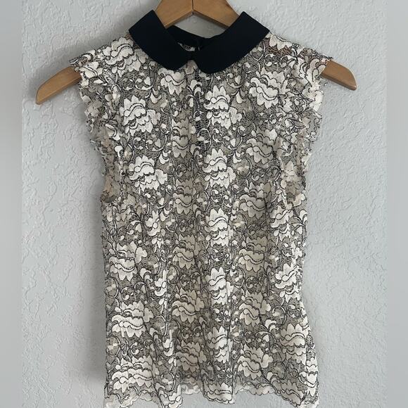 Zara Lace Sleeveless Top Sheer Peter Pan Collar Victorian Romantic Modest - Picture 3 of 10
